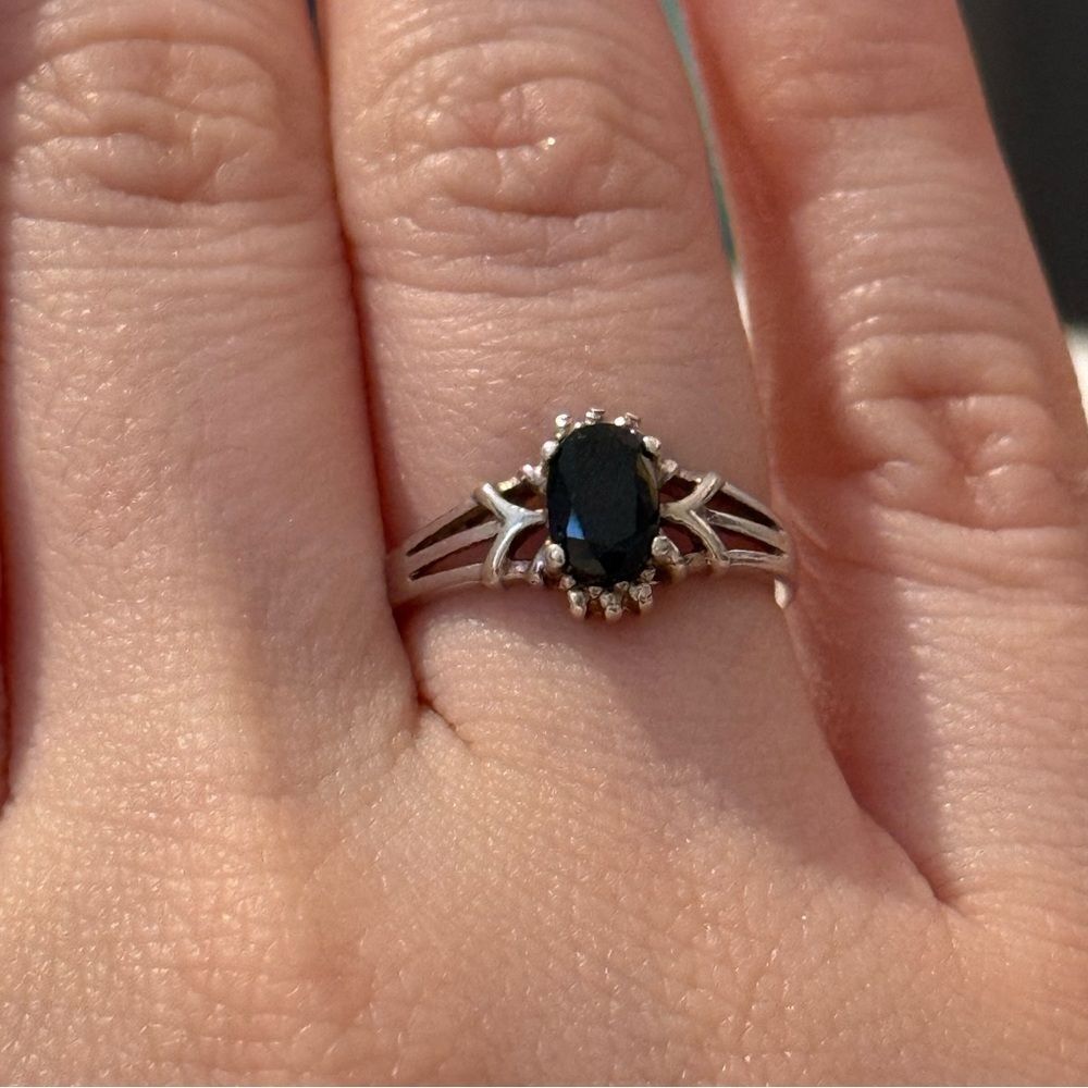 Sterling Silver Oval Blue Stone Ring – Size M / US 6.25 – ATI 925 Vintage Style